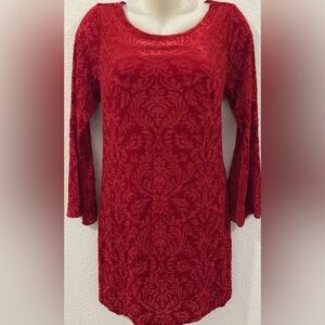 Beige by eci Vibrant Red Damask Velvet Dress Size Medium